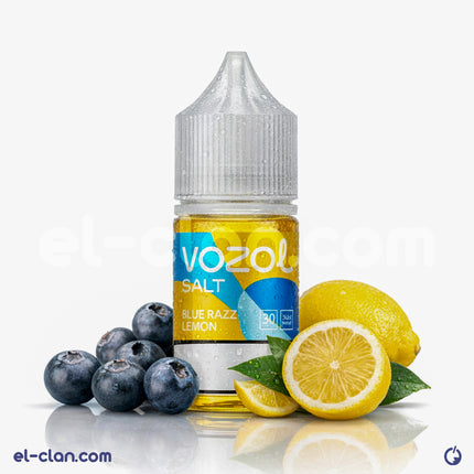 Vozol SaltNic Blue Razz Lemon vape liquid in a bottle, blue raspberry and lemon flavor for electronic cigarettes.
