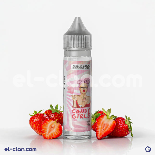 8Ball Candy Girls فراولة كاندي فيب ليكويد محلي من 8ball E-Juice، يعرض زجاجة فيب بنكهات الفراولة والحلوى.