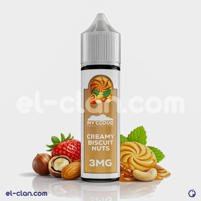 My Cloud E-Juice My Cloud Creamy Biscuit Nuts in a vape liquid bottle, flavored with creamy biscuit and nut notes.