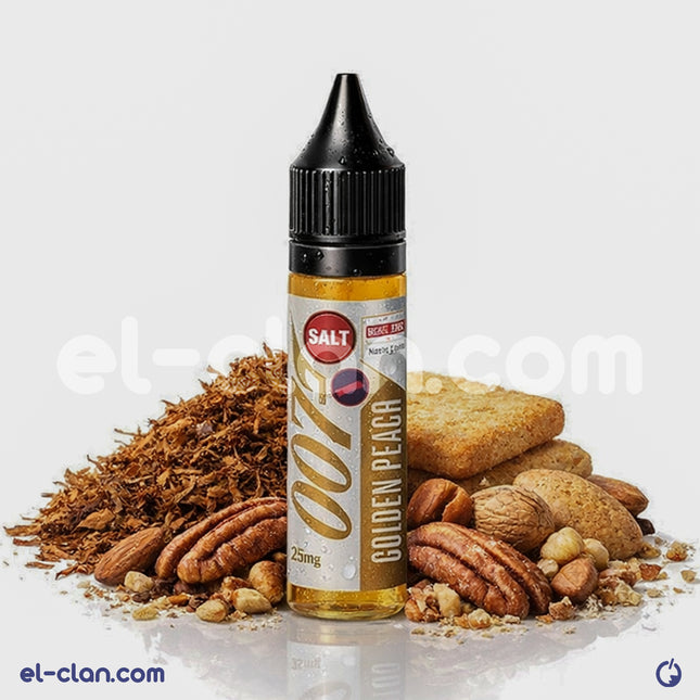 OO7 E-Juice 007 Golden Finger SaltNic فيب ليكويد with توباكو وبسكويت ومكسرات, rich flavor and smooth vapor.