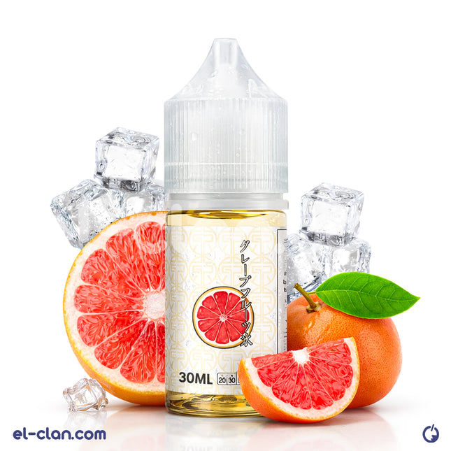 Tokyo SaltNic Iced Grap Fruit vape liquid in a clear bottle with label, featuring fresh grape and icy flavor elements.