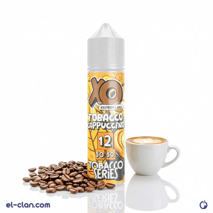 XO Tobacco Cappuccino flavored vape liquid in a clear bottle with a black cap, showcasing the XO E-Liquid branding.