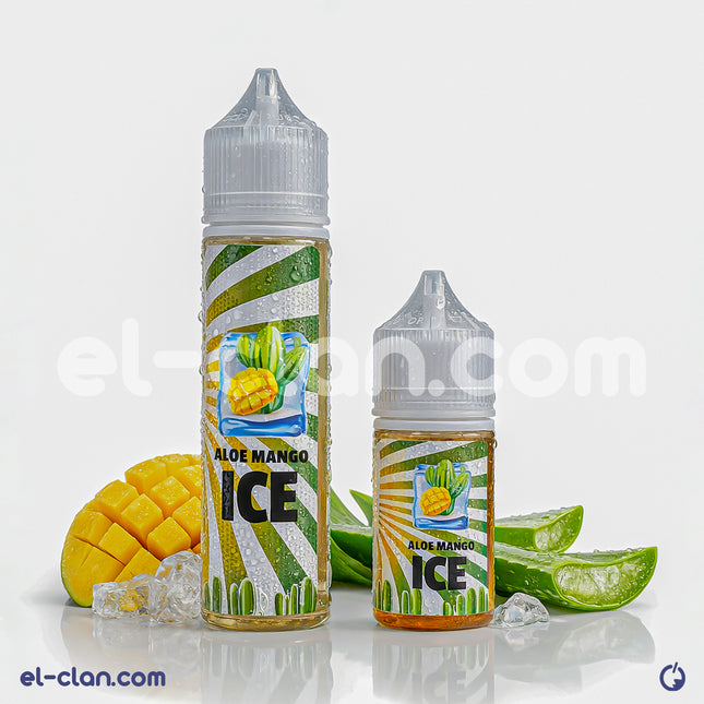 8Ball Aloe Mango Ice flavored vape liquid in a bottle, featuring vibrant mango and aloe visuals for local vape enthusiasts.