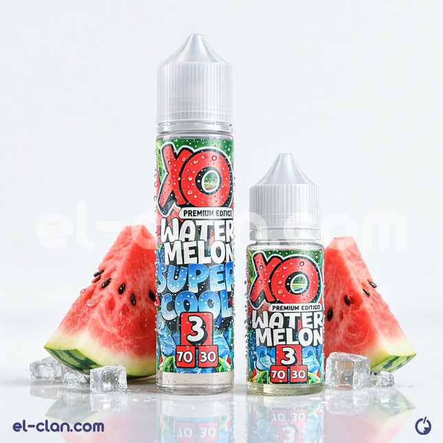 سائل فيب نكهة بطيخ ساقع جدًا من XO E-Liquid، عبوة ذات تصميم واضح ونكهة منعشة ومبردة، مثالية لمنتجات التدخين الإلكتروني
