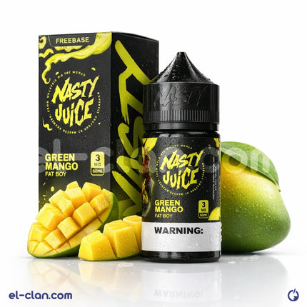 Nasty Juice Fat Boy Mango vape juice in a clear bottle, featuring vibrant mango flavor for vaping enthusiasts.