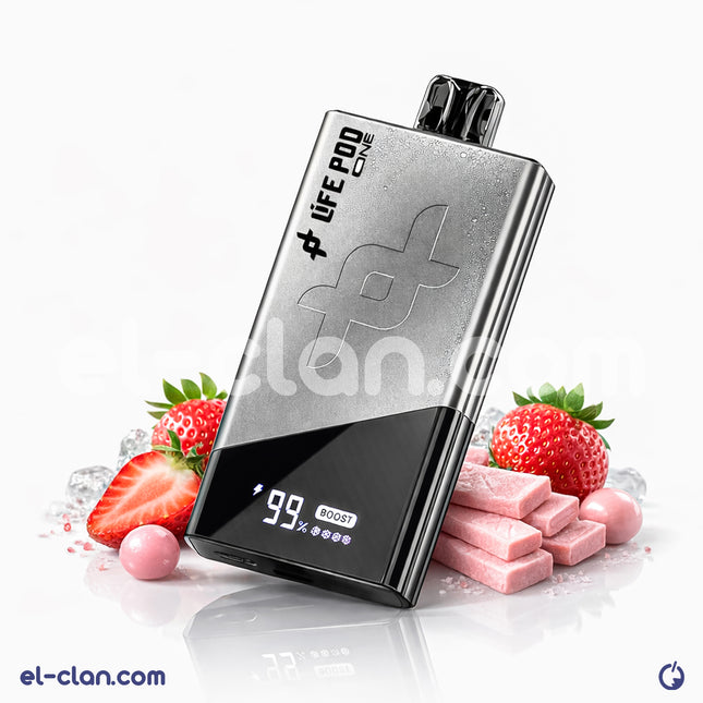 بخاخ فيب Life Pod Ice Boost 40k بنكهة فراولة ولبان بابلجم، عبوة ديسبوسبل مع تصميم ملون وجذاب.