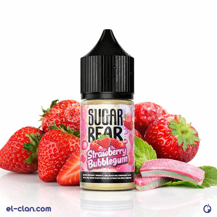 فيب ليكويد محلي بنكهة لبان الفراولة من Sugar Bear E-Juice مع زجاجة واضحة وملصق ملون.