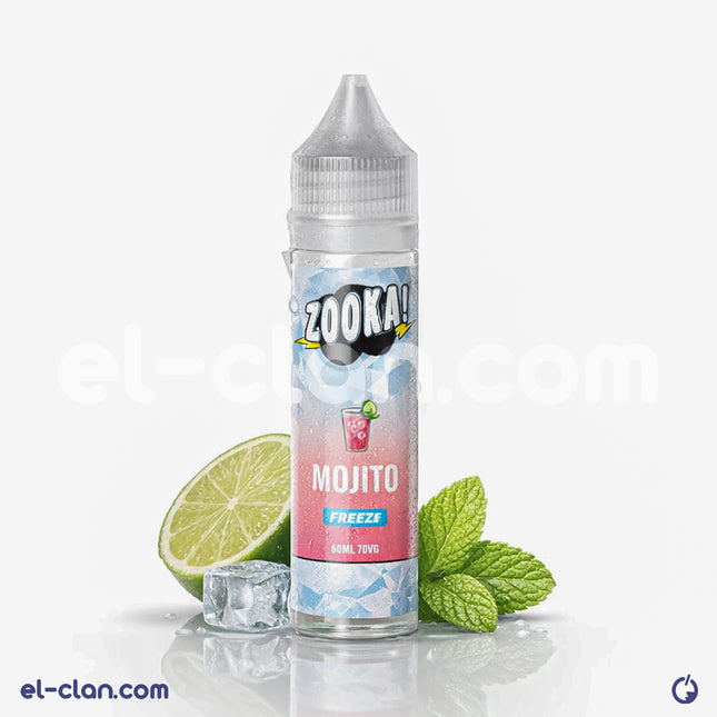 Bazooka Zooka SaltNic Freeze Mojito vape liquid in a bottle with mint and lemon flavor, imported vape product.