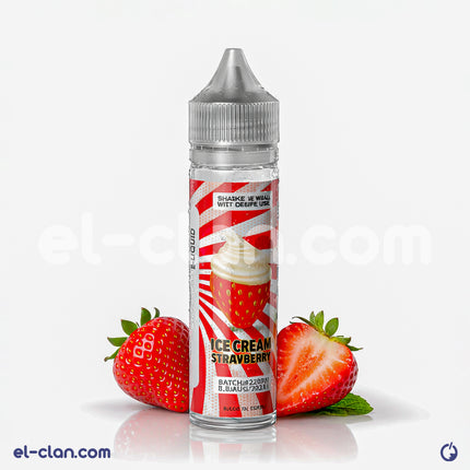 8Ball E-Juice strawberry ice cream flavored vape liquid in a clear bottle with colorful label, designed for vaping.