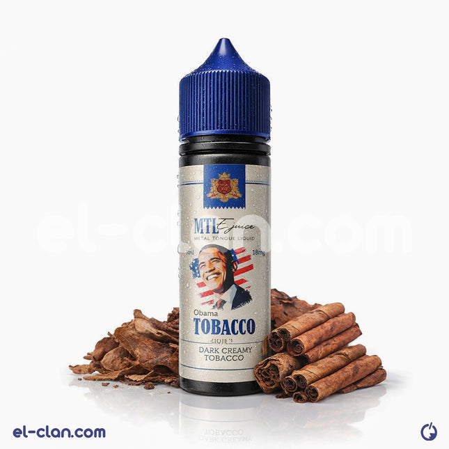 Metal Tongue e-juice in dark cream tobacco flavor, showing the inductor coil and vapor cloud in a vaping device.