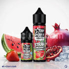 Star Puff E-juice in Strawberry, Pomegranate, and Watermelon flavor with ice, in a vape liquid bottle.