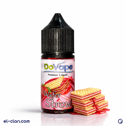 DoVape Wafer Straw ويفر بالفراولة, flavored vape liquid in a strawberry wafer straw design, for electronic vaping devices.