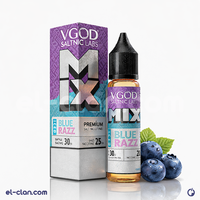 سائل فيب VGOD SaltNic Iced Blue Razz بنكهة توت ساقع في عبوة مستوردة مع زجاجة وغطاء واضح