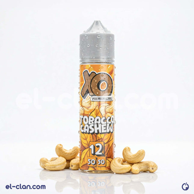 XO E-Liquid Tobacco Cashew vape liquid in a clear bottle with a dropper, featuring a rich tobacco and nutty flavor.