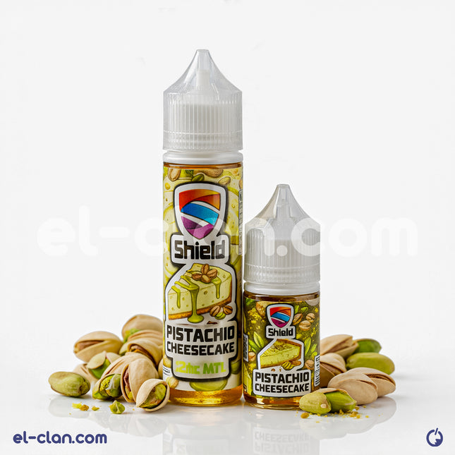 تشيزكيك بالفستق من Shield e-juice، فيب ليكويد محلي بنكهة الفستق الكريمية واللذيذة.