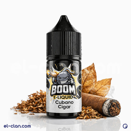 Boom MTL Cigar سيجار فانيلا in a vape setup, showcasing the locally made فيب ليكويد from Boom E-Juice with vanilla flavor.