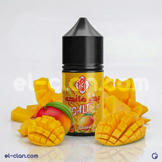Mazaj SaltNic مانجو in a vaping liquid bottle by Mazaj E-Juice, mango flavor for vape devices, local e-liquid product.