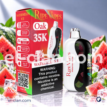 فيب ديسبوسبل من RIPE VAPES نكهة بطيخ ساقع، عبوة سهلة الاستخدام مع طعم منعش ومنعش.