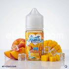 Rozetta Ice Peach Mango flavored vape liquid in a bottle, with vibrant peach and mango illustrations on the label.