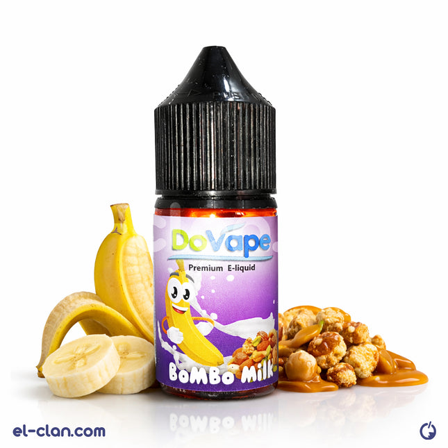 DoVape Bombo Milk flavored vape liquid in a bottle, featuring a creamy milk and nut flavor profile.