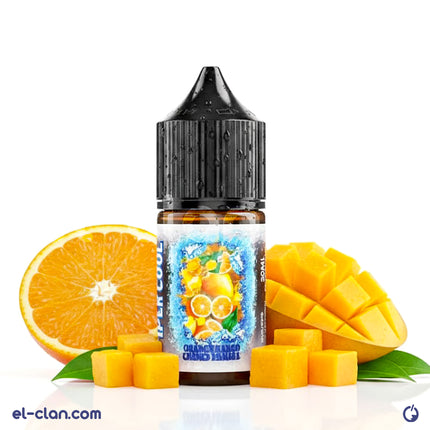 سائل فيب نيكول سولتنيك بنكهة المانجو والبرتقال من DollarBlends E-Juice، زجاجة 30 مل، لون أصفر وبرتقالي.