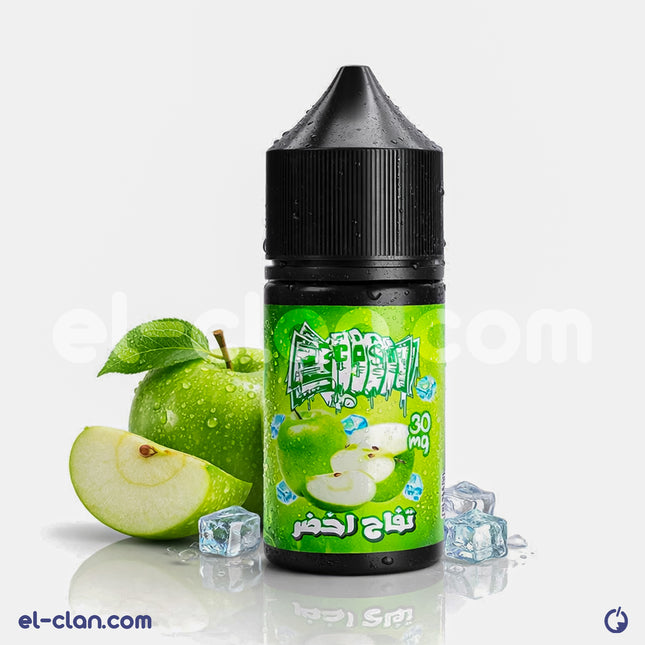 For Cash E-Juice SaltNic Ice Green Apple vape juice in a sleek bottle, featuring vibrant green apple flavor and cooling menthol.