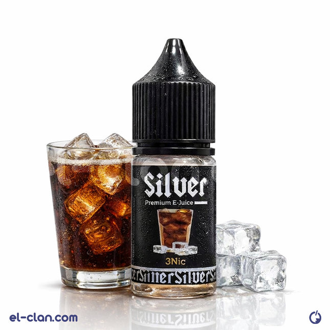 Silver Pepsi Cola بيبسى flavored vaping liquid in a Silver E-Liquid bottle, showcasing the silver label and product design.