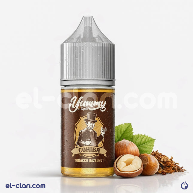 Yummy Tobacco Hazelnut flavored vape liquid from Yummy E-Juice, featuring rich tobacco and smooth hazelnut notes in a local فيب ليكويد bottle.