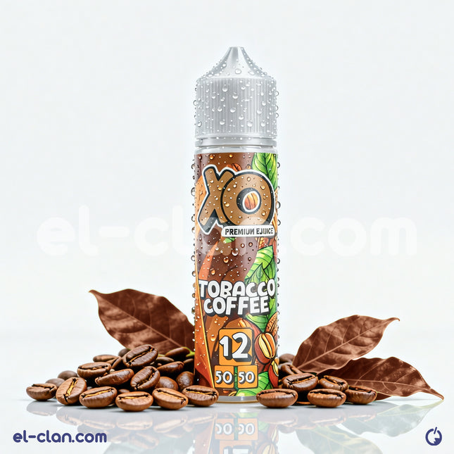 XO E-Liquid Tobacco Coffee vape liquid bottle with a rich, dark color and detailed label design.