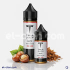 Tsla Juice Hazy Tobacco Hazelnut vape liquid in a clear bottle, featuring tobacco and hazelnut flavors, by Tsla E-juice.