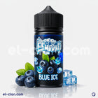 For Ca$h Blue Ice توت ساقع فيب ليكويد محلي, e-juice bottle with blue and berry flavor design, liquid inside visible.