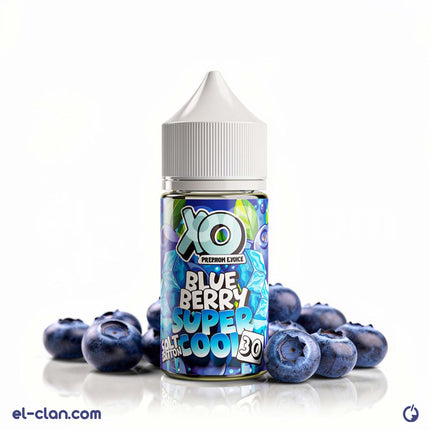 XO E-Liquid Blue Berry SaltNic vape liquid in a sleek bottle with vibrant blue packaging.