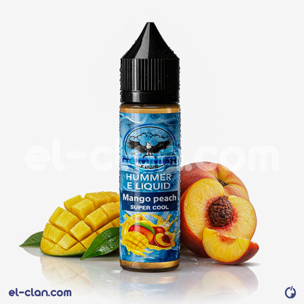 Hummer E-Juice in فيب ليكويد محلي with Cool Mango Peach flavor, showcasing the vibrant liquid in a clear bottle.
