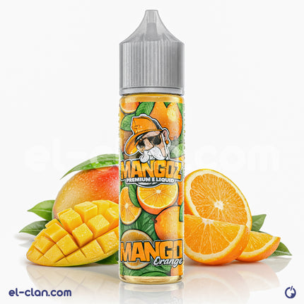 فيب ليكويد مانجو بالبرتقال من ماركة Mangoz E-Juice، زجاجة مملوءة بالنكهات الطازجة والمنعشة.
