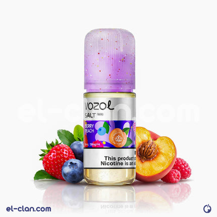 سائل فيب نيكوتين بطيعة توت خوخ من Vozol E-Juice، عبوة مستوردة لنكهات التوت والخوخ في عبوة أنيقة