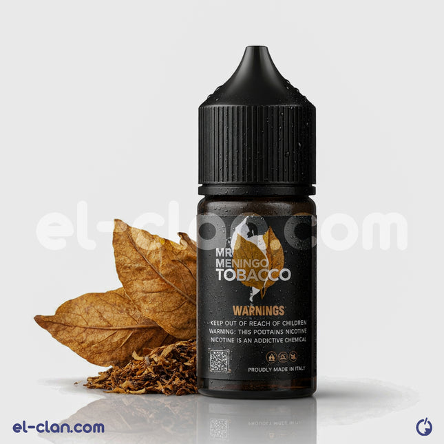 Pro Mr Meringo Tobacco flavored vape juice in a local liquid in a clear bottle with branding, designed for vaporizer use.