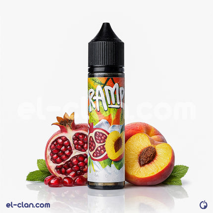 نقطة التوصيل فيب نكهة خوخ رمان من Ramp E-Juice، ليكويد محلي بطعم فاكهة طازجة ومشبع.