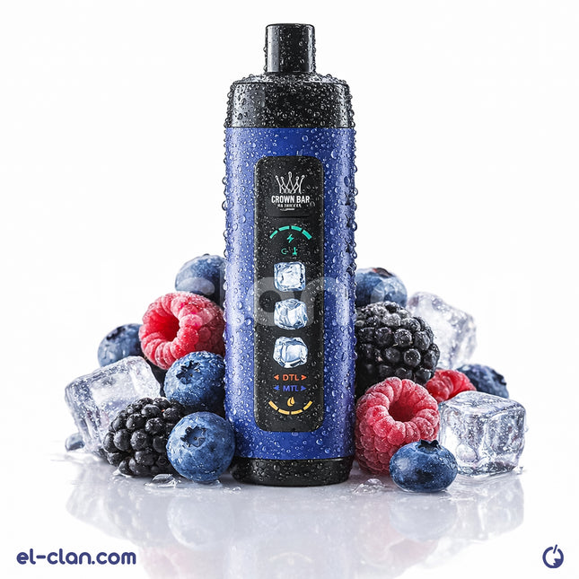 سيجارة فيب أل فاخهر آيس أديجت توت ساقع ديبوسبل من علامة ألفاخهر، تظهر عبوة بلاستيكية مع طابع توت وفاكهة.