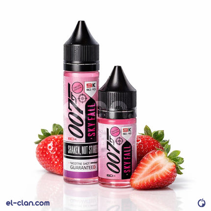 OO7 E-Juice 007 Sky Fall كوكتيل فواكهه فيب ليكويد محلي with vibrant fruit cocktail flavor in a clear e-liquid bottle