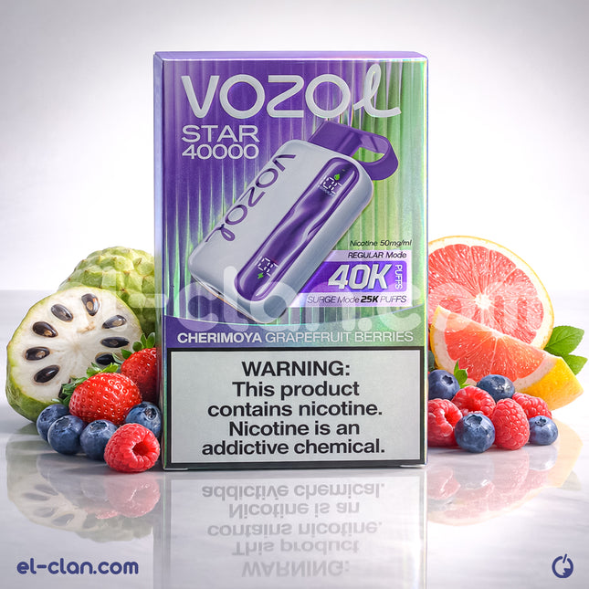 فاب فيب Vozol Star 40K بنكهة جريب فروت وتوت، عبوة واحدة، تصميم قابل للاستخدام مرة واحدة، لذيذ ومريح للاستخدام.