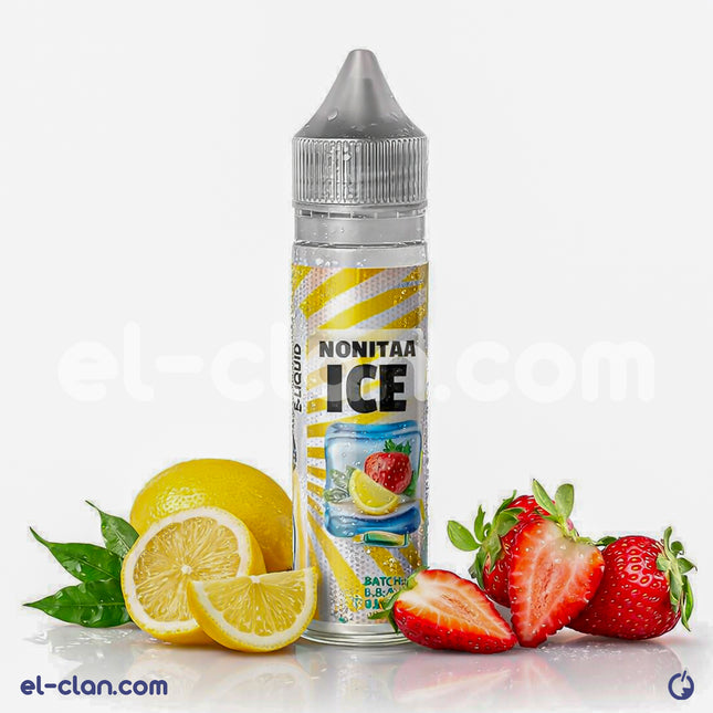 8Ball Monitaa Ice lemon strawberry flavored vape juice in a clear bottle with colorful label.