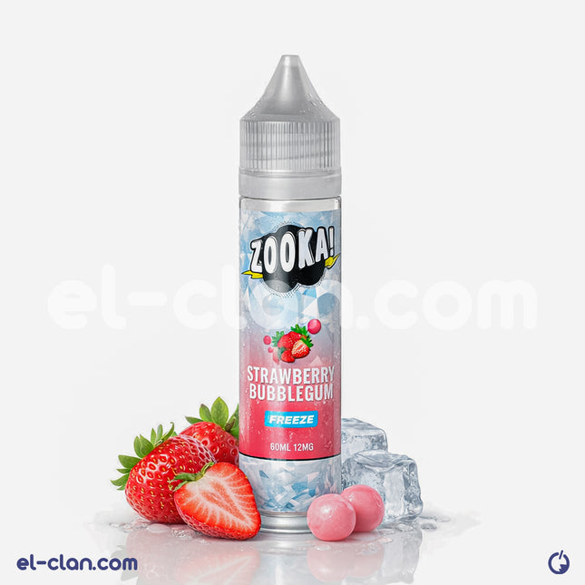 Bazooka Zooka SaltNic Freeze Strawberry Bubble Gum vape liquid in a bottle, flavored with frozen strawberry and bubble gum.