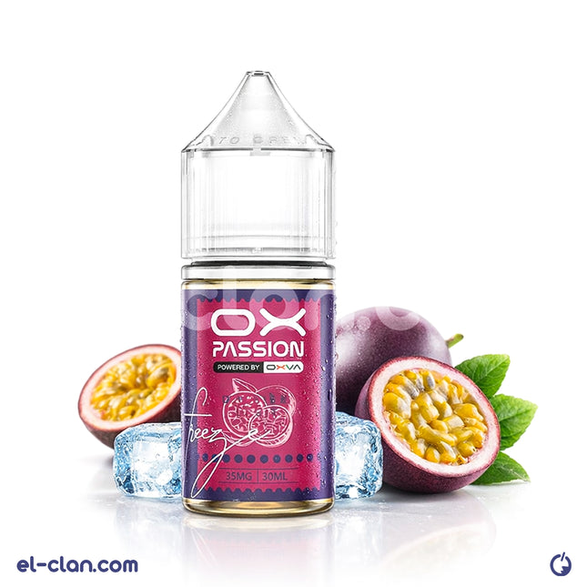 سائل فيب نيكوتين من أوكسفا نكهة باشون فروت بارد، عبوة مستوردة من ليكويد السجائر الإلكترونية.