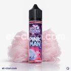 مبخرة فيب ستيشن بنية مع علبة ليكويد محلي بنكهة توت كاندي من Vape Station E-Juice، تظهر على خلفية بيضاء.