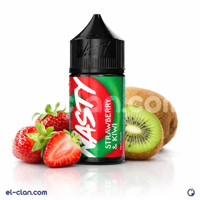 Nasty Juice Strawberry Kiwi vape liquid in a clear bottle, showcasing the colorful label with fresh strawberry and kiwi imagery.