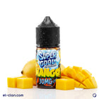 DollarBlends E-Juice SaltNic Mango vape liquid in a bottle with colorful label, showcasing fresh mango flavor.
