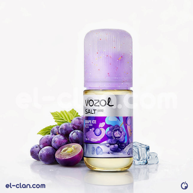 زجاجة فيب نيكويد ليمون و عنب ساقع من Vozol SaltNic Grape Ice، سائل ليكويد مستورد بنكهة العناب والثلج