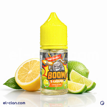 ساقي فيب ليكويد Boom Ice Lemon Mint بنكهة الليمون والنعناع، عبوة واضحة مع زجاجة فيب ليمون نعناع من Boom E-Juice