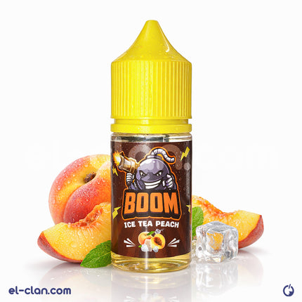 عبوة فيب من Boom E-Juice بنكهة شاي مثلج بالخوخ، عبوة ليكويد محلي للاستخدام في السجائر الإلكترونية.