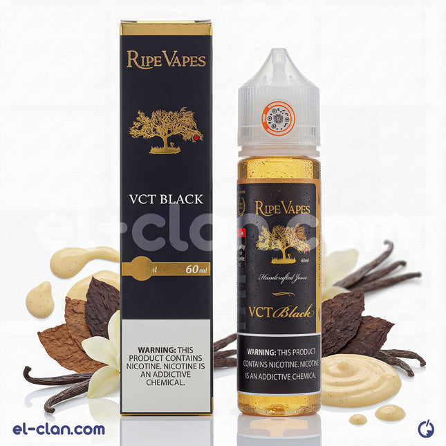 فيب ليكويد RIPE VAPES VCT Black بنكهة التوباكو الناضج مع عبوة واضحة للزجاجة والتعبئة